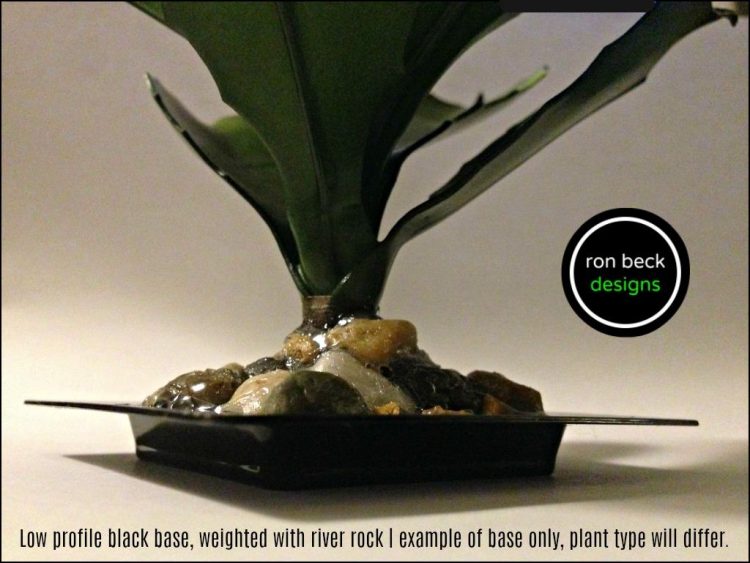 Low profile black base, weighted with river rock | example of base only, plant type will differ.