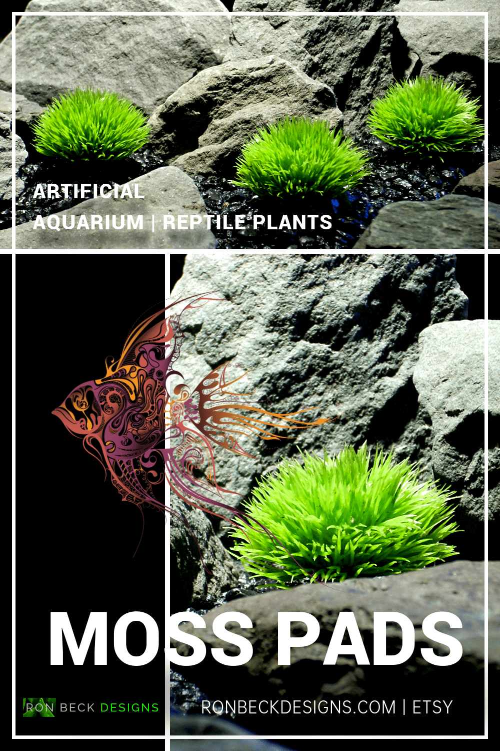 Artificial Aquarium Plants - Artificial Moss Pads - Ron Beck Designs - parp276