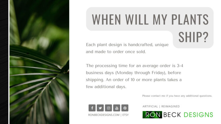 When will my plants ship - Artificial Plants - Ron Beck Designs 1920 1080