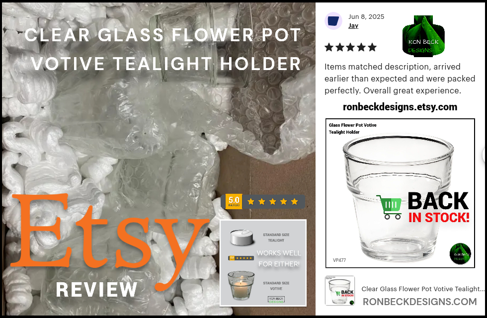Clear Glass Flower Pot Votive Tealight Holder VP477 ETSY REVIEW