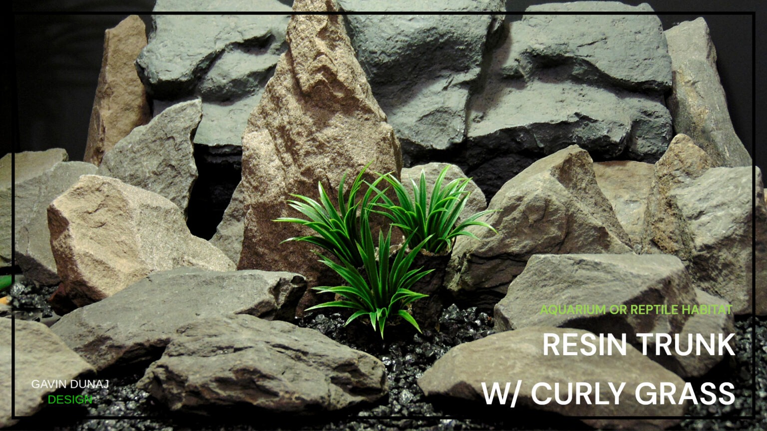 Title Artificial Aquarium Reptile Decor - Resin Trunk w Curly Grass 3x tad509