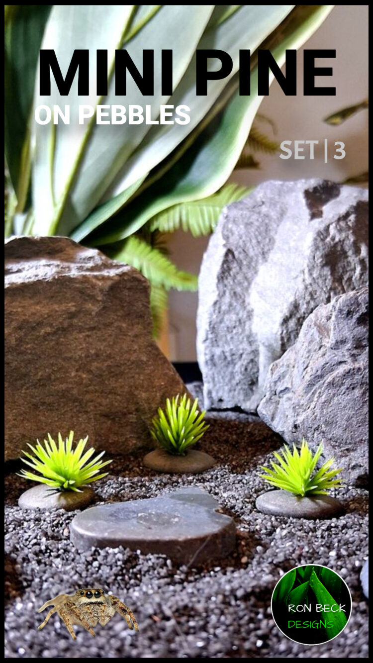 Artificial Mini Pine Bushes on pebbles - Jumping Spider decor JS607 tall