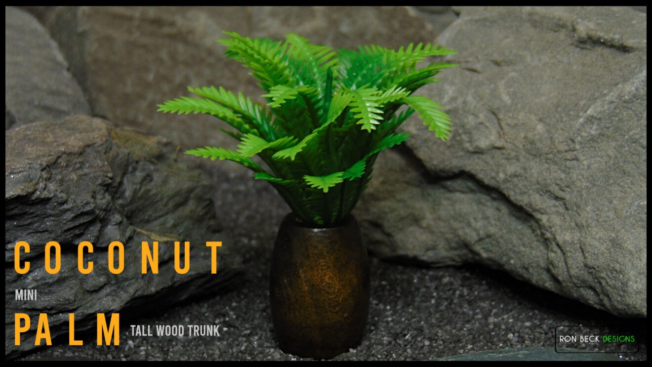 Artificial mini coconut palm tall wood trunk - Ron Beck Designs js633t title