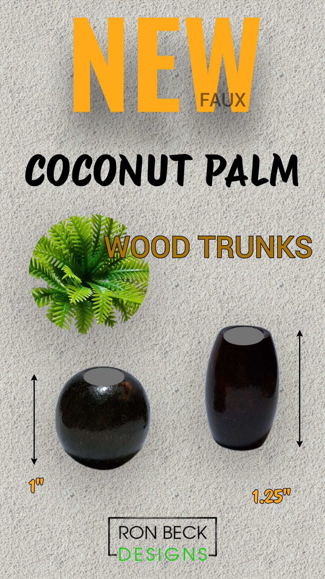 Artificial mini coconut palm natural wood trunk PRJS633T 6 Artificial mini coconut palm wood trunk - Ron Beck Designs. js633 trunks.jpg