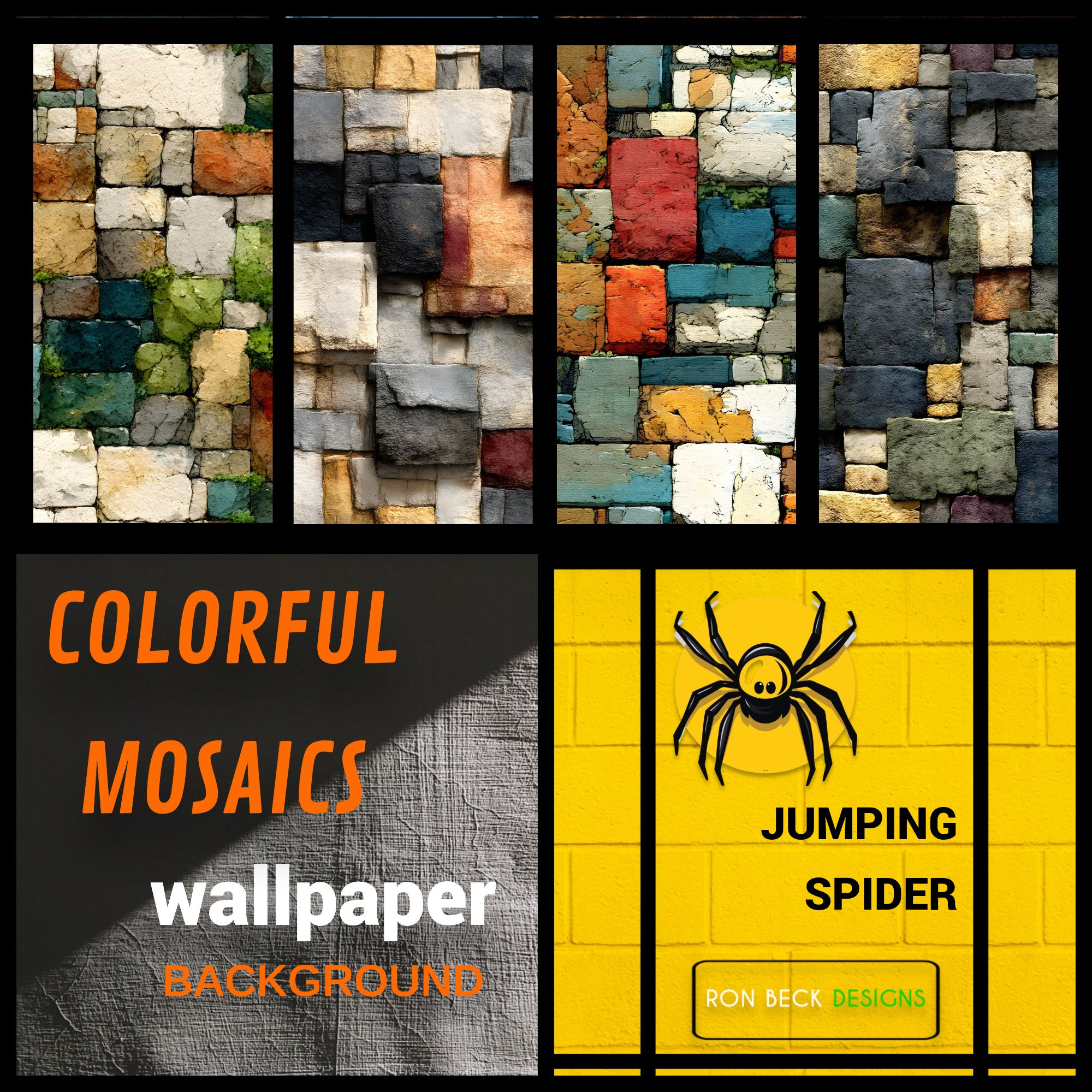Colorful mosaics—Jumping Spider enclosure wallpaper background