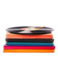 vecteezy vinyl record on top of colorful stack of album covers 50590938