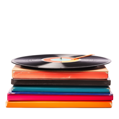 vecteezy vinyl record on top of colorful stack of album covers 50590938