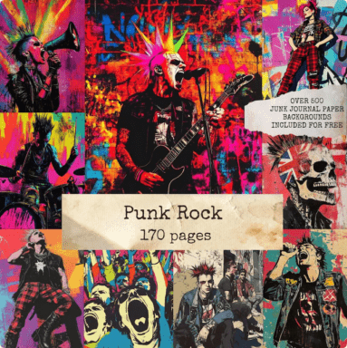 Punk Rock Junk Journal Pages Rebel Collage Art Zine Style Graphics Grunge 170