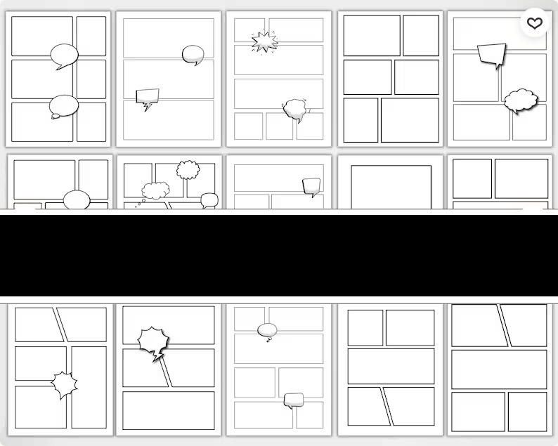 ScreenshotBlank Comic Book Template. Comic Drawing Book. Digital Comic Paper. Comic Book Panels. 30 Different Designs. fotor 2026051013253