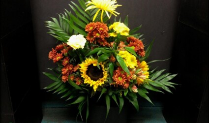Home Decor | Office Decor - Artificial Plants & Succulents 9 Fresh Flowers Floral Arrangement - Sunflowers and Fall Mums - Ron Beck Designs