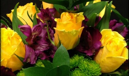 Fresh flowers Floral Arrangement - Yellow Roses - Purple Alstroemeria - ron beck designs 2