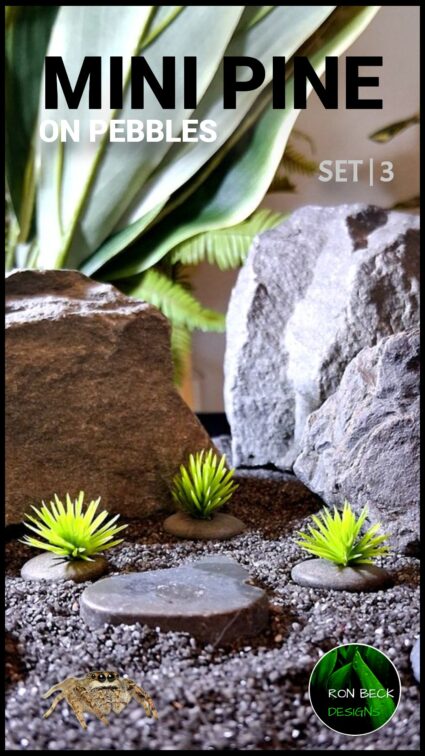 Artificial Mini Pine Bushes on pebbles - Jumping Spider decor JS607 tall