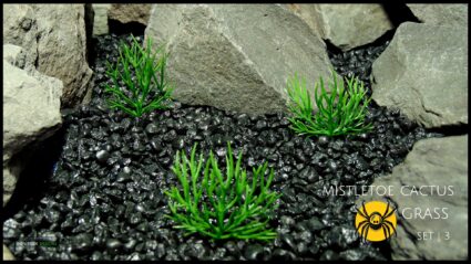 MOSS GRASS ON PEBBLES Artificial Mistletoe Cactus Grass Set of 3 - Ron Beck Designs - Jumping Spider Decor
